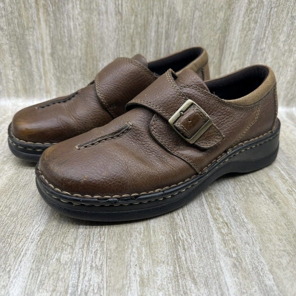 Thom Mcan Womens Brown Leather Slip On Shoes Monk‎ Strap Clogs Loafers 9M - Picture 1 of 11